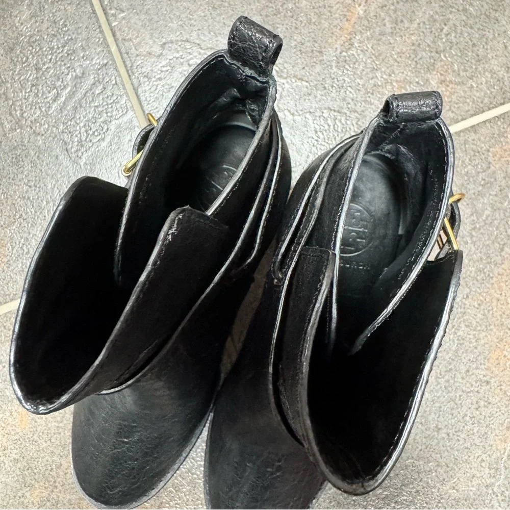 Tory Burch Kayden Buckle Strap Leather Ankle Boots Black 9.5